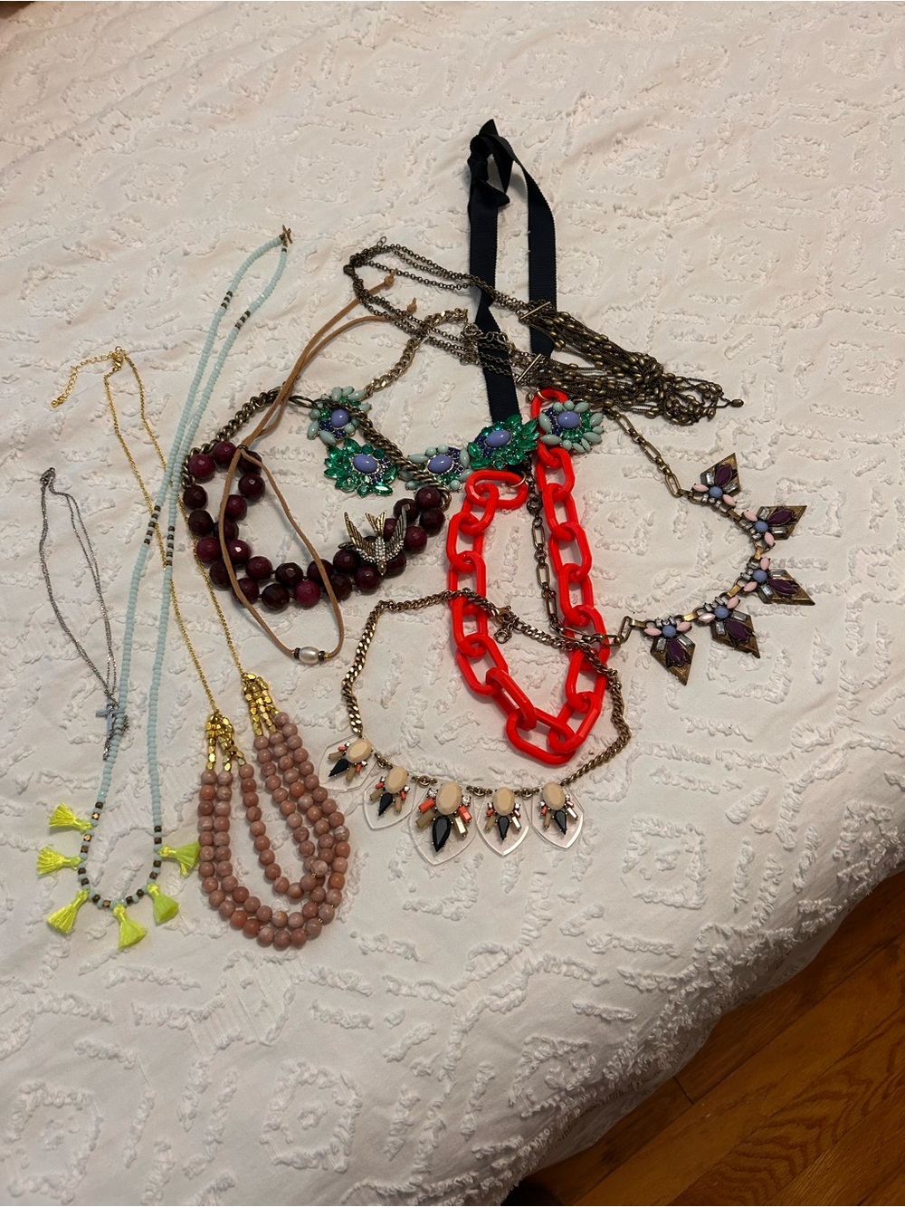 Assorted Women's Statement Necklaces - Red, Green, Purple, Pink & Neutral